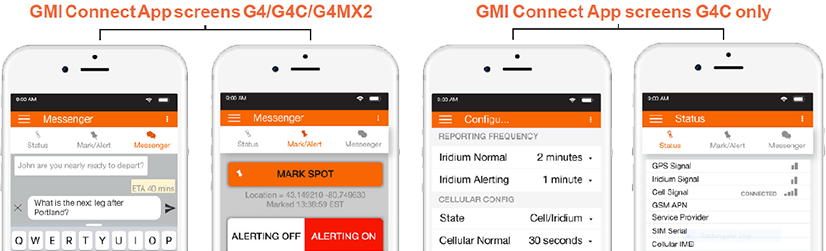 GMI Connect App screens G4/G4C/G4MX2 and GMI Connect App Screens G4C only